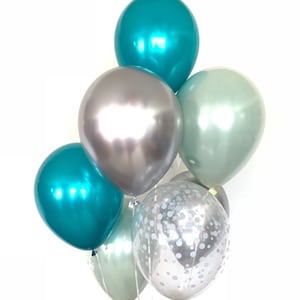 Sage Green Balloons | Silver Sage Bridal Shower Decor | Teal and Sage Balloons | Teal and Silver Balloons | Silver Sage Balloons