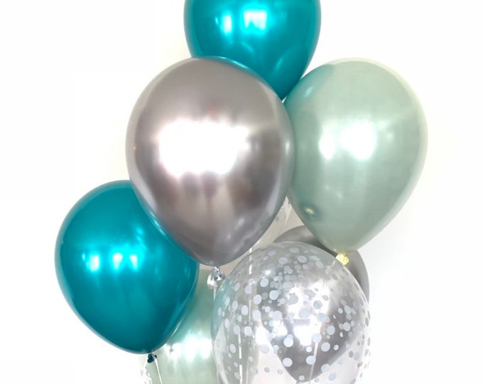 Sage Green Balloons | Silver Sage Bridal Shower Decor | Teal and Sage Balloons | Teal and Silver Balloons | Silver Sage Balloons