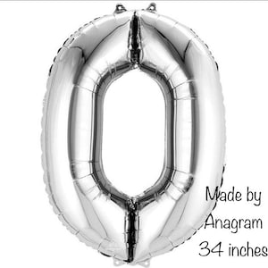 Silver Number 0 Balloon | Thirtieth Birthday Balloons | Fortieth Mylar Number Balloons | Large Foil Balloons | Fiftieth Milestone Birthday