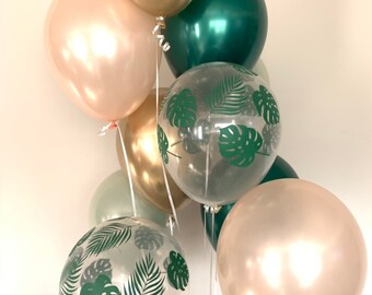 Palm Leaf Balloons | Sage Green and Blush Balloons | Chrome Gold Balloons |Sage Green Bridal Shower Decor | Tropical Baby Shower Decor