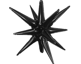 22” Black Star Balloons | Air-Fill Only Black Star burst Balloon | Birthday Party Decor | Galaxy Birthday Balloons | Gamer Starburst