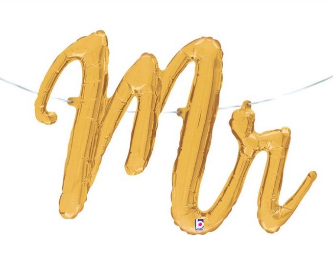 Gold Mr Script Balloon | Mr & Mrs Balloons | Mr and Mrs Signs | Gold Wedding Decor | Mr and Mrs Banner |  Engagement Party Decor