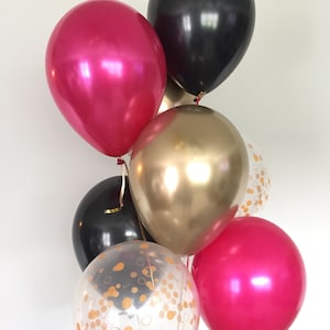 Kate Spade Balloons | Hot Pink and Gold Balloons | Hot Pink and Black Balloons | Kate Spade Bridal Shower Decor | Chrome Gold Balloons