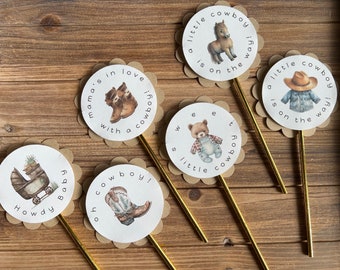 Little Cowboy Cupcake Toppers | Oh Cowboy Cake Toppers | A Little Cowboy is on the Way Party Decor | Little Cowboy Baby Shower Decor