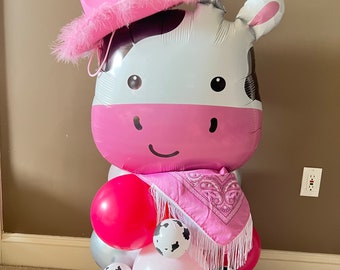Cow Balloon Tower Kit | First Rodeo Balloons | Disco Cowgirl Birthday Party | Barnyard Birthday Balloons | Disco Cowgirl Balloons