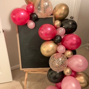 Hot Pink and Black Balloon Garland | Hot Pink and Black Bachelorette Party Decor | Hot Pink and Black Birthday Balloon Garland