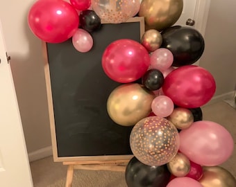 Hot Pink and Black Balloon Garland | Hot Pink and Black Bachelorette Party Decor | Hot Pink and Black Birthday Balloon Garland