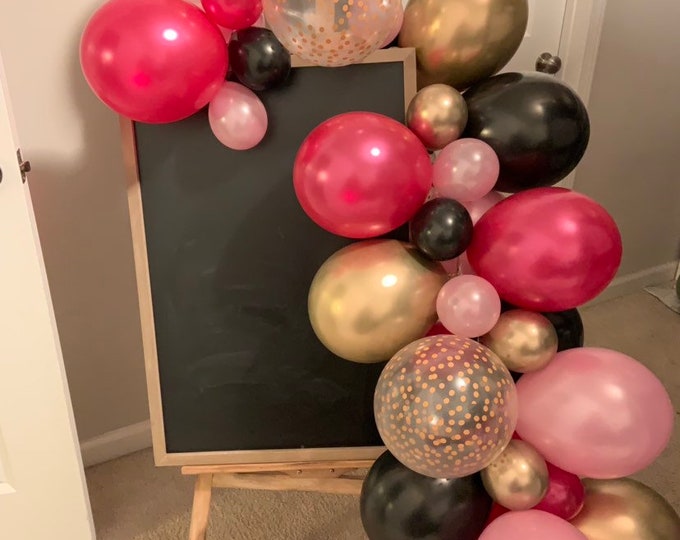 Hot Pink and Black Balloon Garland | Hot Pink and Black Bachelorette Party Decor | Hot Pink and Black Birthday Balloon Garland