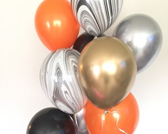 Halloween Balloon Bouquet | Orange, Black, Chrome Party Decor