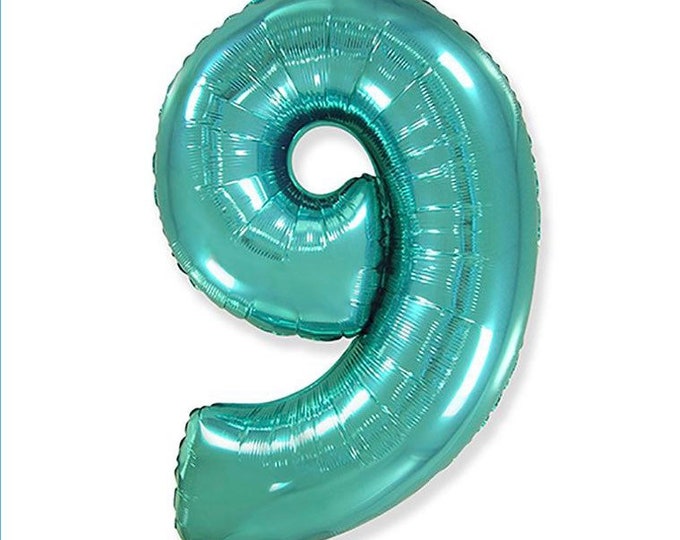 Teal Number 9 Balloon | Teal Ninth Birthday Balloons | Mylar Number Balloons | Large Foil Balloons | Teal 9 Balloons