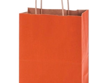 Terra Cotta Gift Bags | 8” x 4.75” x 10” Sized Burnt Orange Bags | Orange Kraft Shadow Stripe Shopping Bags | Boho Favor Bags