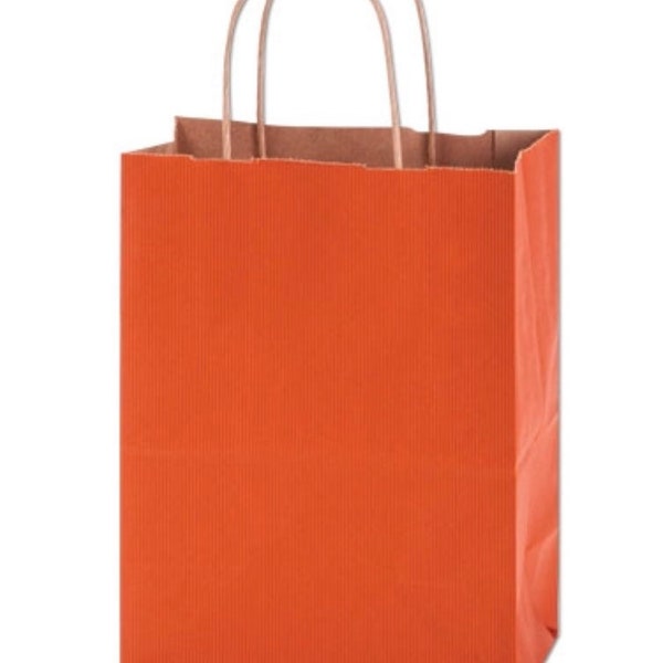 Terra Cotta Gift Bags | 8” x 4.75” x 10” Sized Burnt Orange Bags | Orange Kraft Shadow Stripe Shopping Bags | Boho Favor Bags