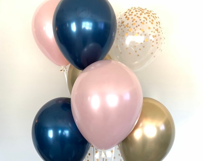 Pink Blush Balloons | Blush and Navy Balloons | Gold and Blush Balloons | Navy and Blush Bridal Shower Decor | Blush Baby Shower