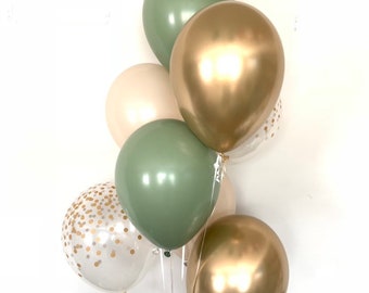 Green and Gold Balloons | Light Green Wedding Decor | Gold and Green Balloons | Eucalyptus Balloons | Dark Sage Green Bridal Shower Decor