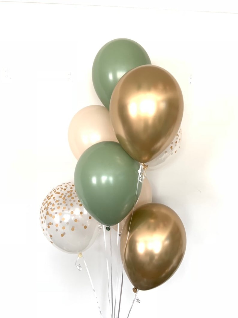 Green and Gold Balloons Light Green Wedding Decor Gold and Green Balloons Eucalyptus Balloons Dark Sage Green Bridal Shower Decor image 1