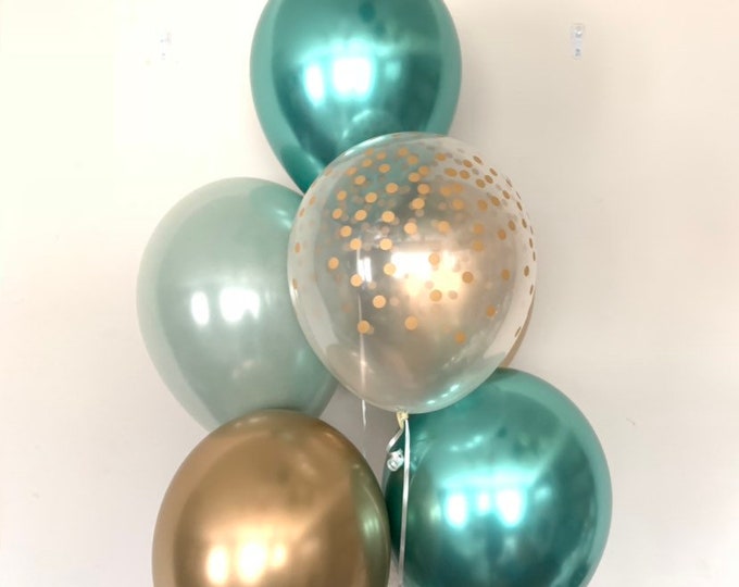 Sage Green Balloons | Light Green Wedding Decor | Green and Gold Balloons | Chrome Green Balloons | Sage Green Bridal Shower Decor