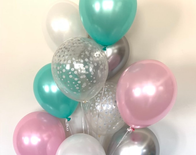 Pink and Mint Balloons | Pink and Aqua Balloons | Mint and Silver Balloons | Pink and Mint Bridal Shower Decor