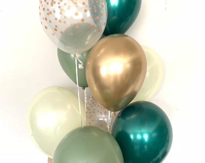 Green and Ivory Balloons | Light Green Wedding Decor | Green and Gold Balloons | Eucalyptus Balloons | Dark Sage Green Bridal Shower Decor