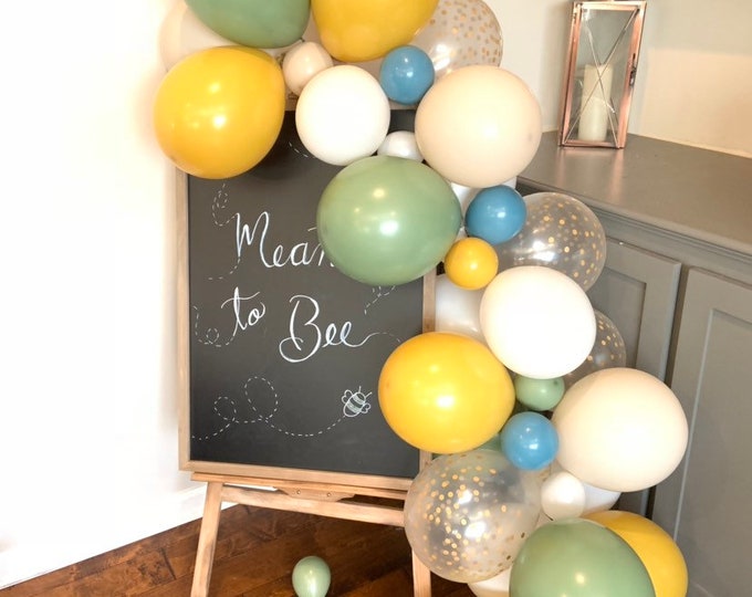 Eucalyptus and White Sand Balloon Garland | Blue And Eucalyptus Bridal Shower Decor | Honeybee Baby Shower | Meant To Bee | Sage and Citrus