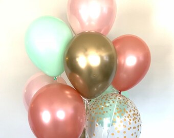 Pink and Mint Balloons | Blush and Gold Balloons | Rose Gold and Blush Balloons | Blush Bridal Shower Decor | Mint and Blush Baby Shower