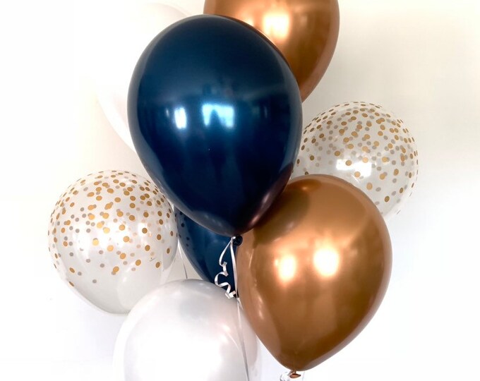 Navy Balloons | Navy and Copper Balloons |Navy and White Balloons | Baby Shower Decor | Blue Birthday Balloons | Navy Bridal Shower Decor