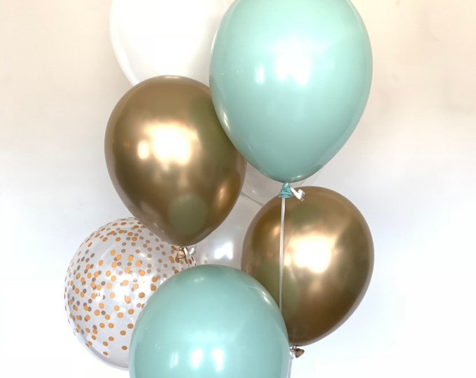 Mint and Gold Balloon Bouquet | Gold and Mint Balloons | Mint, White and Gold Balloons | Gold Bridal Shower Decor | Mint Gold Wedding Decor