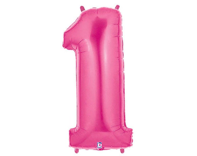 Hot Pink Number 1 Balloon | Hot Pink First Birthday Balloons | Mylar Number Balloons | Large Foil Balloons | Hot Pink One Balloons