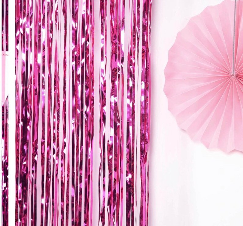 Hot Pink Fringe Curtains Hot Pink Foil Curtains Hot Pink Etsy