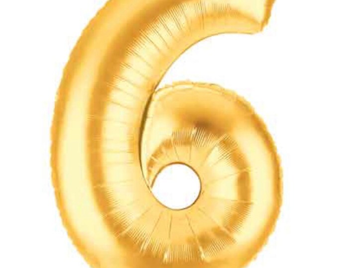 Gold Number 6 Balloon | Gold Sixth Birthday Balloons | Mylar Number Balloons | Large Foil Balloons | Gold Six Balloons