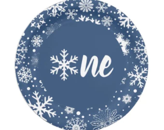 Navy Winter First Birthday Plates | Navy Snowflake First Birthday | Baby It’s Cold Outside Plates Luncheon | Winter ONEderland Birthday