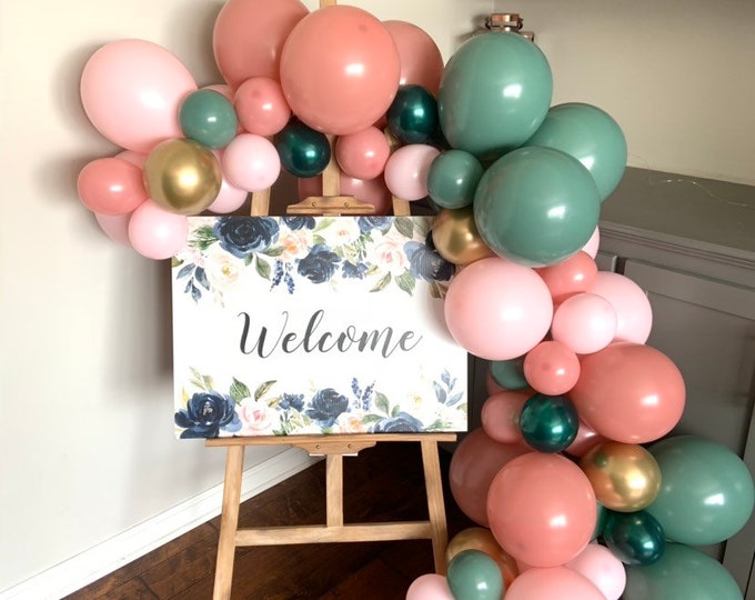 Rosewood and Willow Balloon Garland | Blush Bridal Shower Decor | Green Baby Shower | Welcome Sign Garland