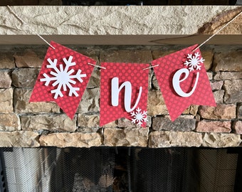 Red Snowflake High Chair Banner | Winter One Banner | Winter ONEderland One High Chair Banner | Snowflake First Birthday Photo Shoot