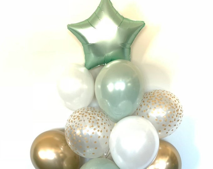 Twinkle Little Star Balloons | Twinkle Little Star Baby Shower Decor | Sage Green Balloons | Sage and Gold Balloons | Light Green Baby