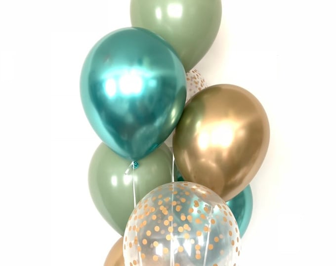 Chrome Green Balloons | Light Green Wedding Decor | Green and Gold Balloons | Eucalyptus Balloons | Dark Sage Green Bridal Shower Decor