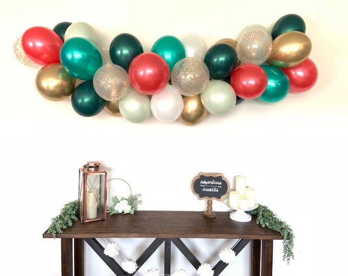 Red and Green Balloon Garland | Cranberry and Sage Green Bridal Shower Decor | Christmas Balloon Garland | Christmas BrIdal Shower