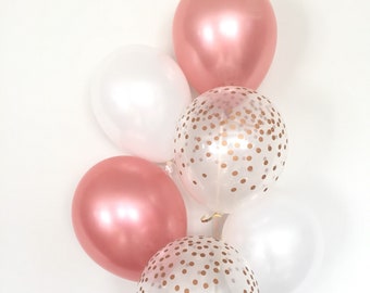 Rose Gold Balloon Bouquet | Confetti, Pearl White, Bridal Shower Decor