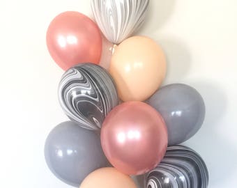 Rose Gold Balloon Bouquet | Blush and Gray Balloon Bouquet | Rose Gold and Black Balloons | Rose Gold Bridal Shower Decor | Rose Gold Weddi