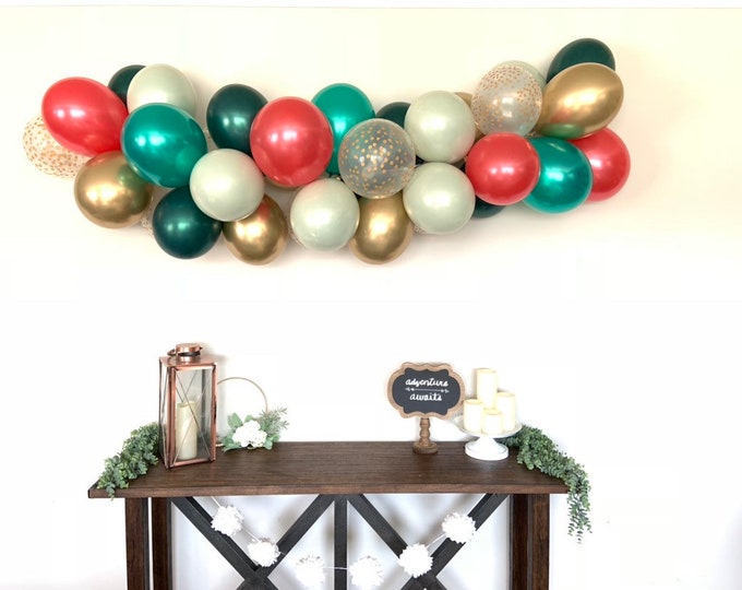 Red and Green Balloon Garland | Cranberry and Sage Green Bridal Shower Decor | Christmas Balloon Garland | Christmas BrIdal Shower