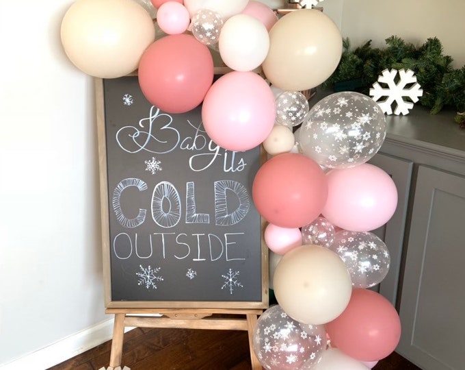 Pink and White Sand Snowflake Balloon Garland | Baby it’s Cold Outside Bridal Shower Decor | Gender Reveal Balloon Garland