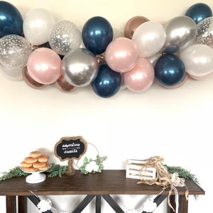 Blush and Navy Balloon Garland DIY Kit | Blush and Navy Bridal Shower Decor | Silver and Blush Baby Shower | Wedding Balloon Garland Photo