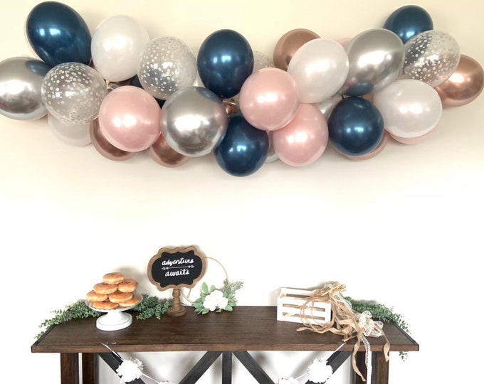 Blush and Navy Balloon Garland DIY Kit | Blush and Navy Bridal Shower Decor | Silver and Blush Baby Shower | Wedding Balloon Garland Photo