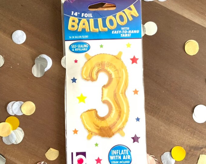 3rd Birthday Balloons | 3rd Birthday Party Decor | 3rd Birthday Banner | Birthday Party Photo Props | Gold Number Balloons