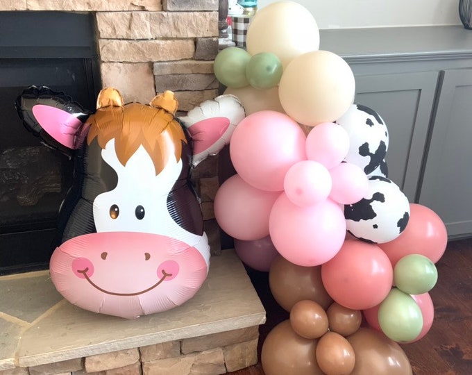 Pink and Green Barnyard Balloon Garland | Farm Balloons | Oink Moo Cockadoodle Doo Birthday | Giddy Up CowGirl Cowboy Farm Animal Balloons