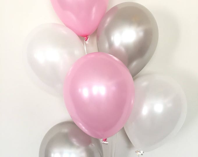 Pink and Gray Balloon Bouquet | Pink and White Balloon Bouquet | Pink and Gray Balloons | Pink and Gray Baby Shower Decor | Pink Balloons