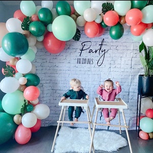 Green and Coral Balloon Garland | Party Animal Birthday Balloon Garland | Matte Balloons | Green & White Sand Balloons | Twins First Birthda