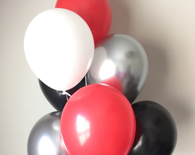 Red and Black Balloons | Football Party Decor | College Football Balloons | Tailgate Party Decor | Casino Night Party Decor | Silver Chrome
