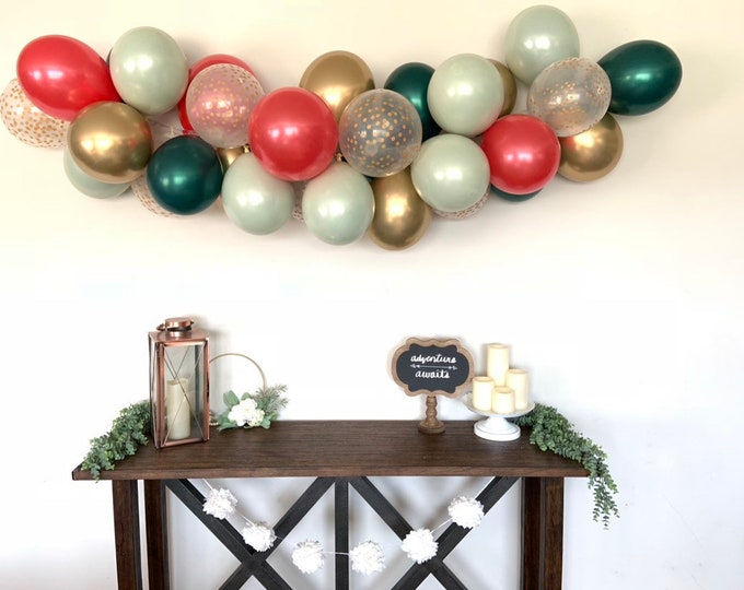 Green and Red Balloon Garland | Cranberry and Sage Green Bridal Shower Decor | Christmas Balloon Garland | Christmas BrIdal Shower