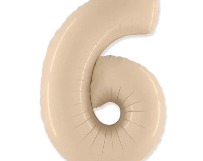 Cream Number 6 Balloon | Boho Sixth Birthday Balloons | Mylar Number Balloons | Large Foil Balloons | Beige Six Balloons