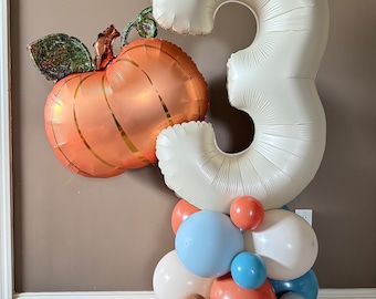 Little Pumpkin Balloon Tower Kit | Pumpkin Balloons | Little Pumpkin 3rd Birthday Party | Our Little Pumpkin is Three Birthday | Number 3