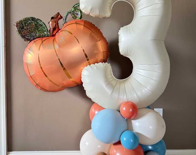 Little Pumpkin Balloon Tower Kit | Pumpkin Balloons | Little Pumpkin 3rd Birthday Party | Our Little Pumpkin is Three Birthday | Number 3